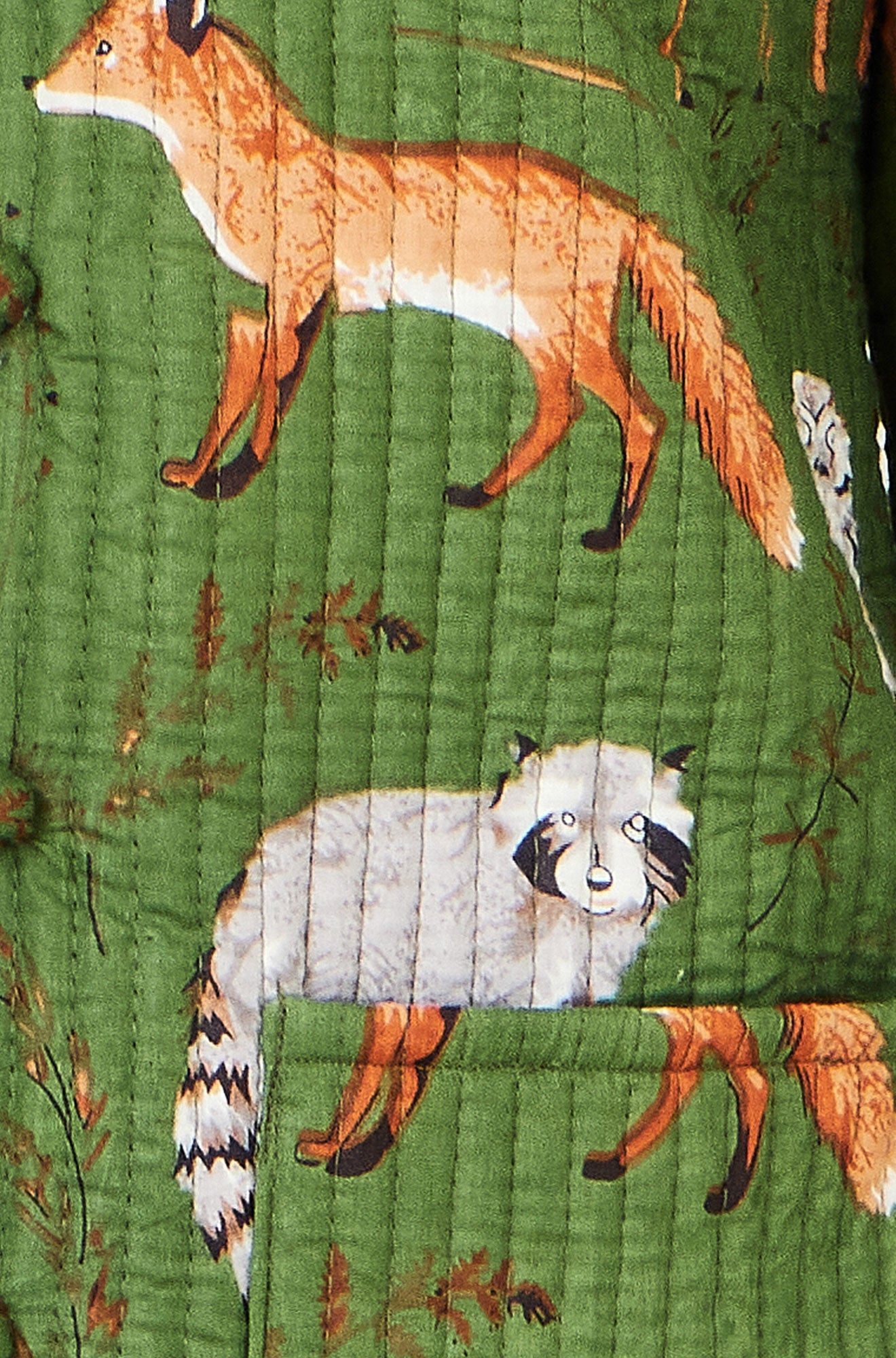 Green Fox Print Reversible Cotton Quilted Jacket