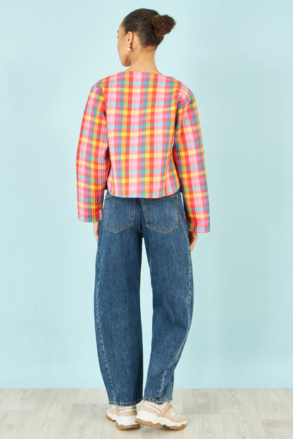 Multicolour Checked Reversible Cotton Quilted Jacket