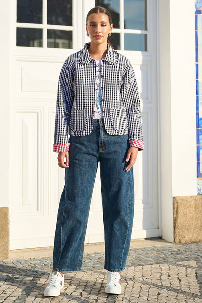 Black Gingham Frill Collar Jacket