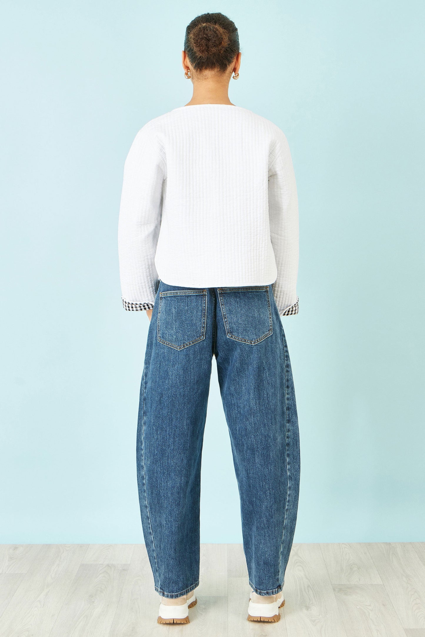 White Gingham Reversible Cotton Quilted Cropped Jacket