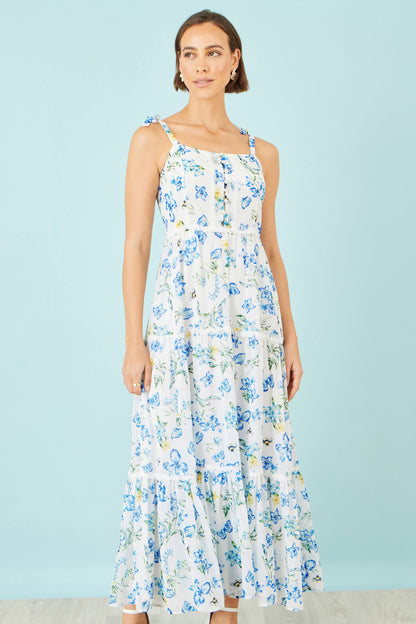 The Butterfly Print – White Tiered Maxi Dress