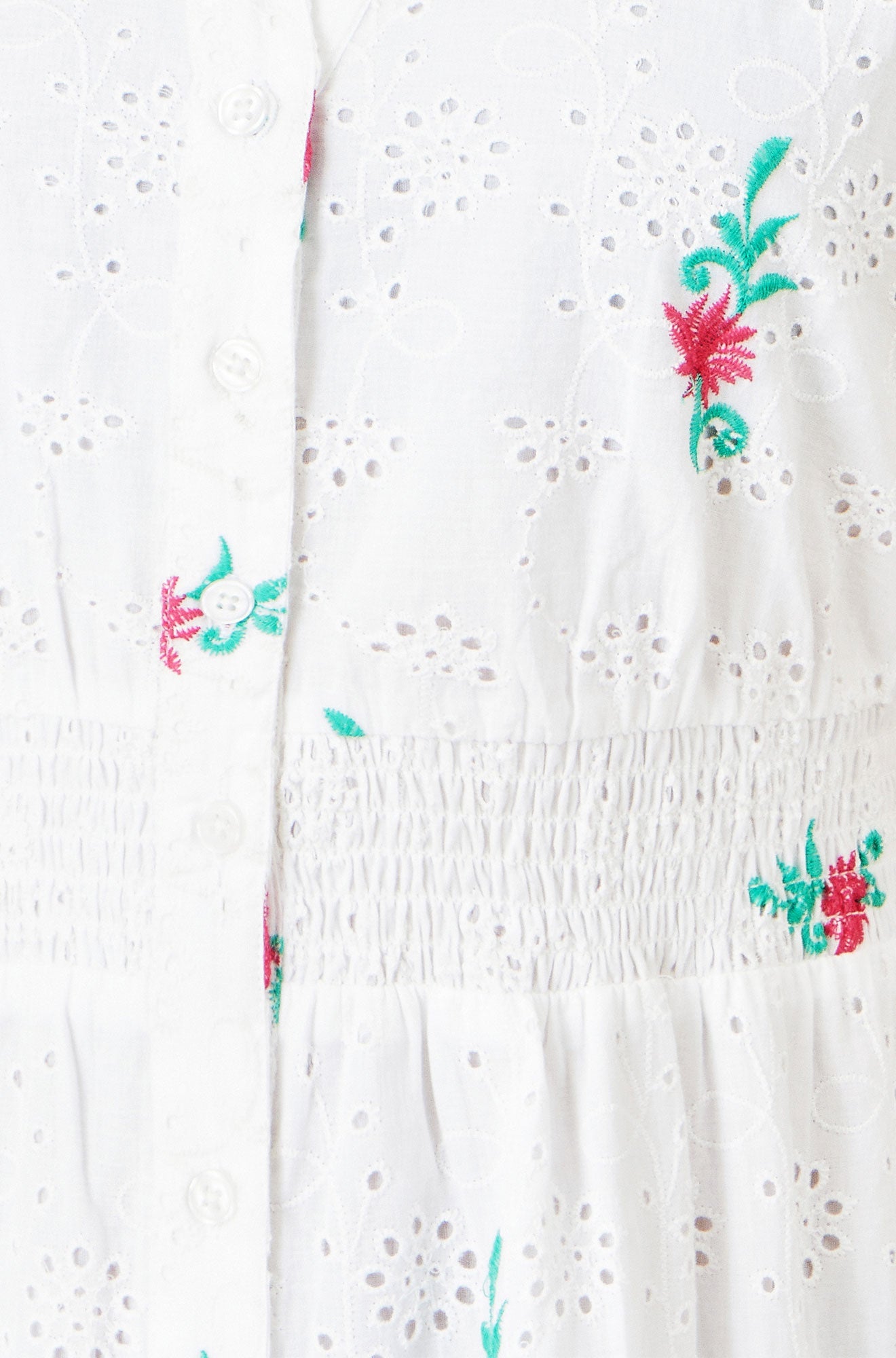 White Cotton Broderie Anglaise Embroidered Midi Dress