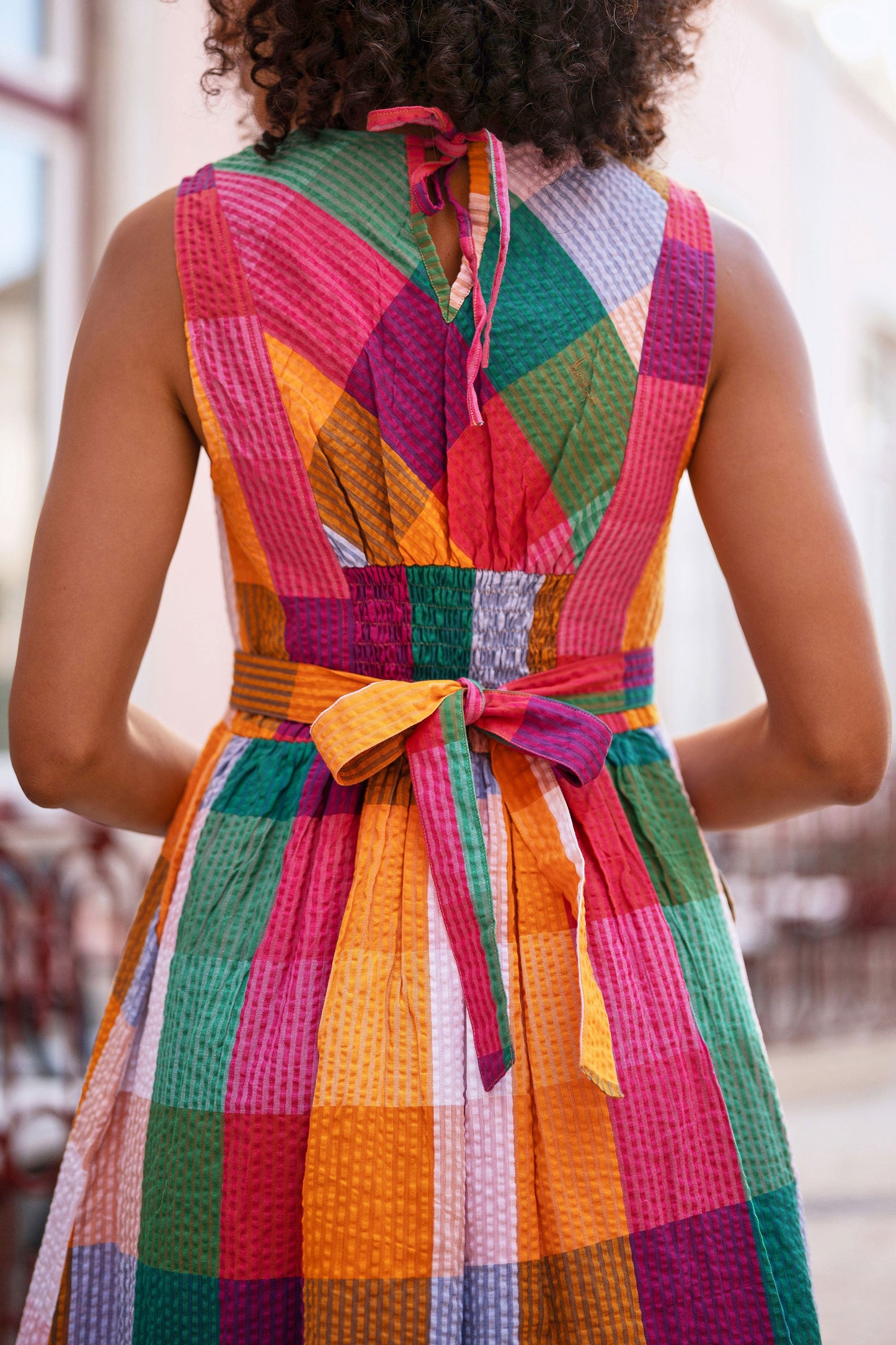 Multicolour Seersucker Cotton Midi Sun Dress