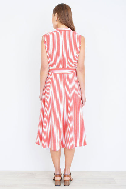 Red Stripe Midi Sleeveless Shirt Dress