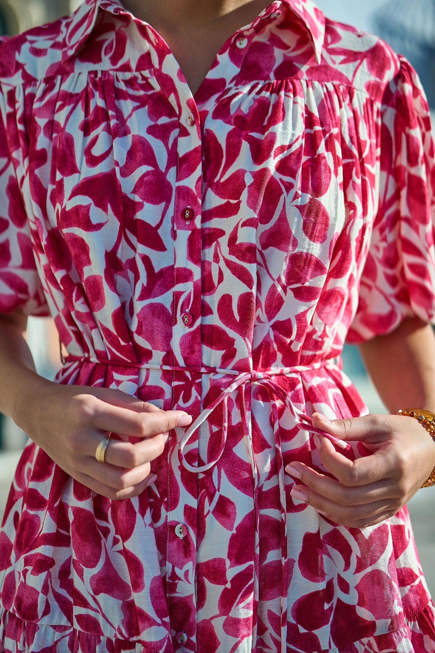 Pink Floral Print Viscose Relaxed Shirt Dress