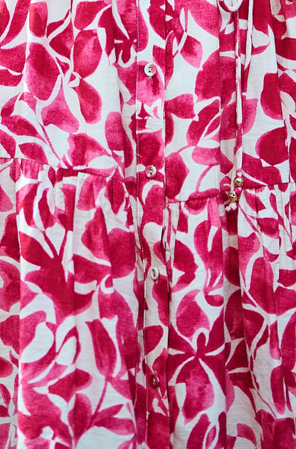 Pink Floral Print Viscose Relaxed Shirt Dress