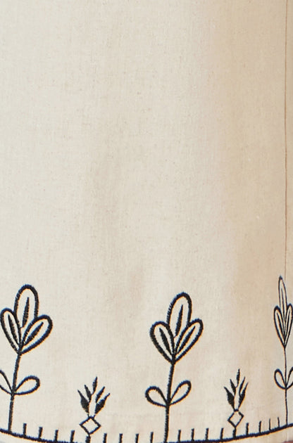 Ivory Linen Mix Embroirdered Trousers
