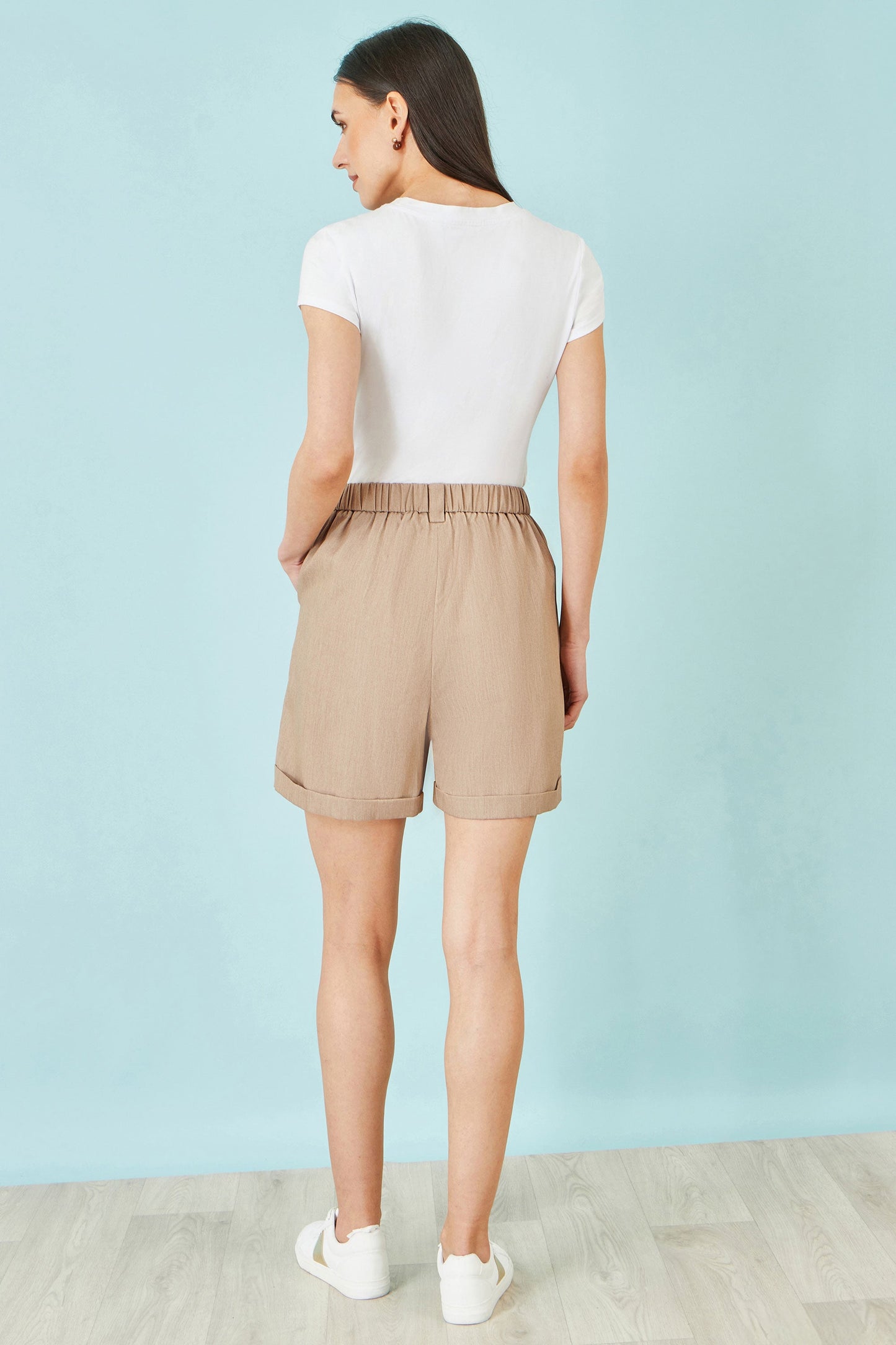 Brown Pleat Front Shorts