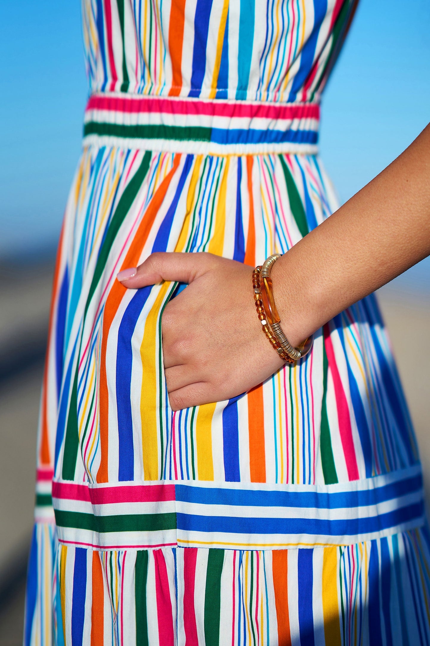 Multicolour Stripe Cotton Midi Sun Dress