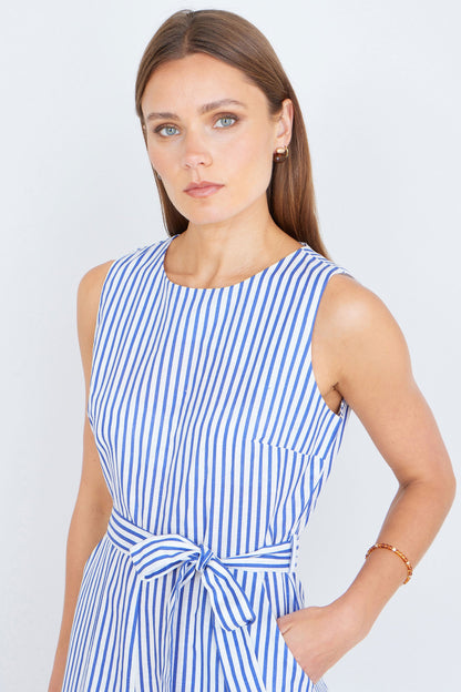 Blue Cotton Stripe Culotte Jumpsuit