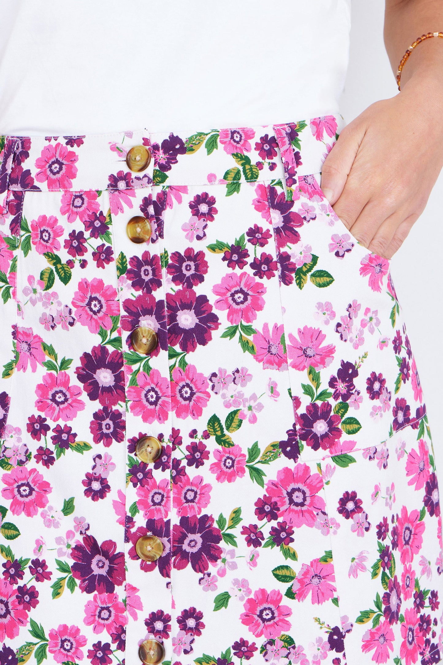 Pink Retro Floral Cotton Stretch Mini Skirt