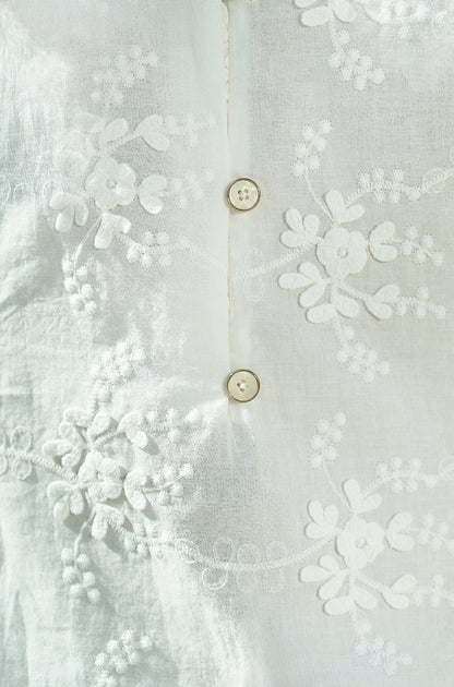 White Cotton Applique Flower Swing Shift Dress