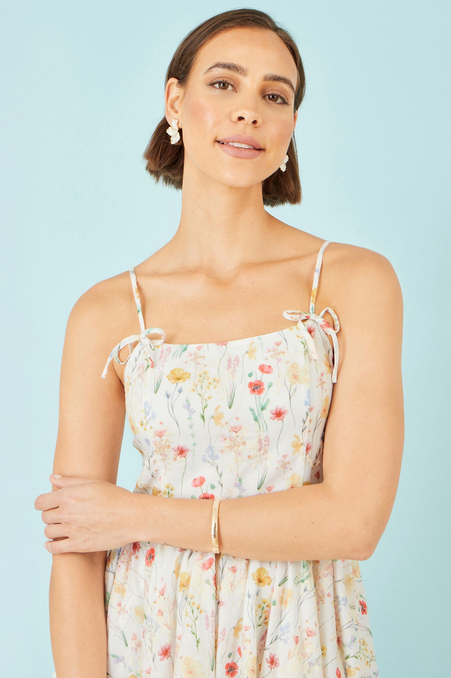White Botanical Embroidery Fabric Handkerchief Hem Dress