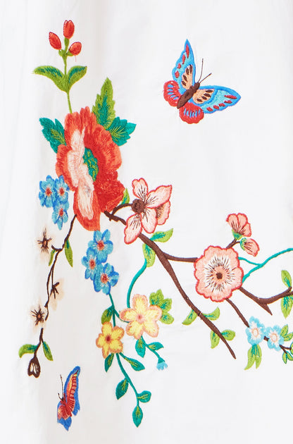 White Cotton Midi Dress With Embroidery