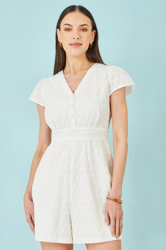 White Cotton Broderie Anglaise Playsuit
