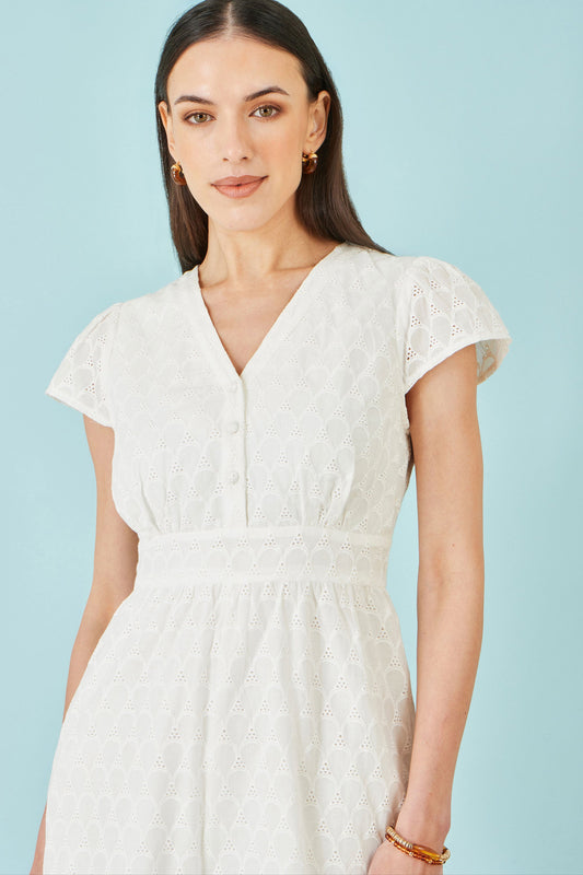 White Cotton Broderie Anglaise Playsuit