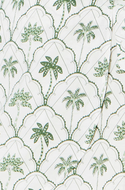 White Palm Print Cotton Wrap Skirt