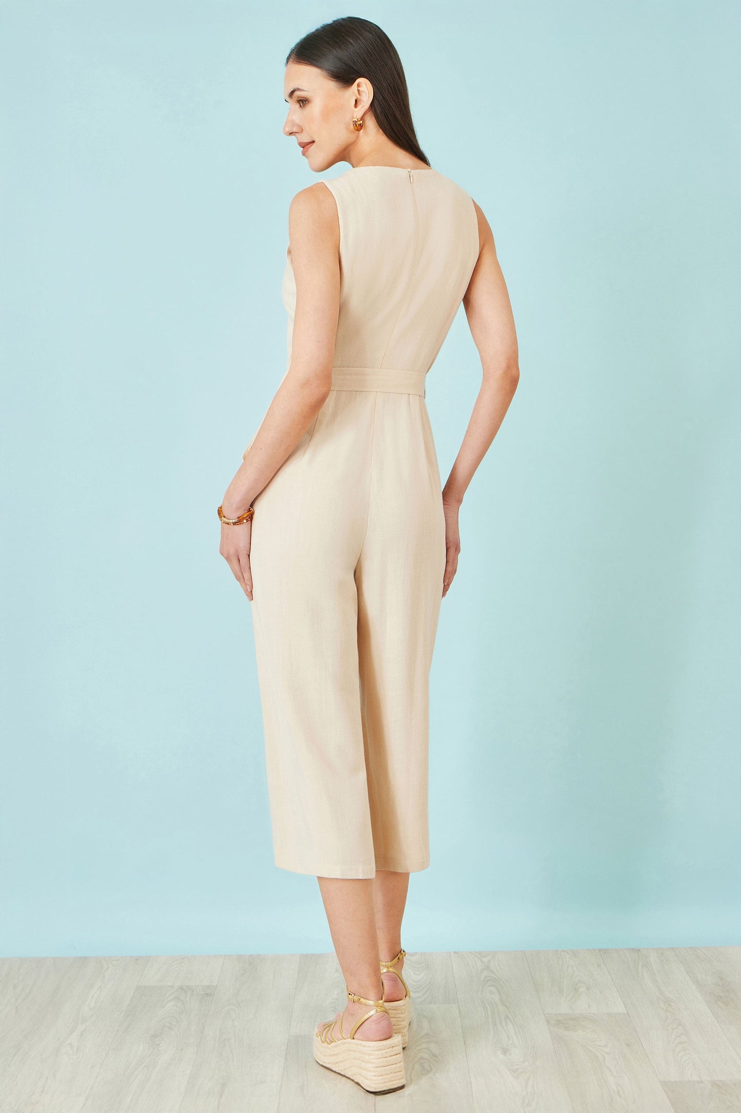 Beige Viscose Culotte Jumpsuit
