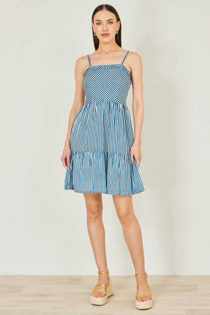 Blue Stripe Cotton Mini Sun Dress