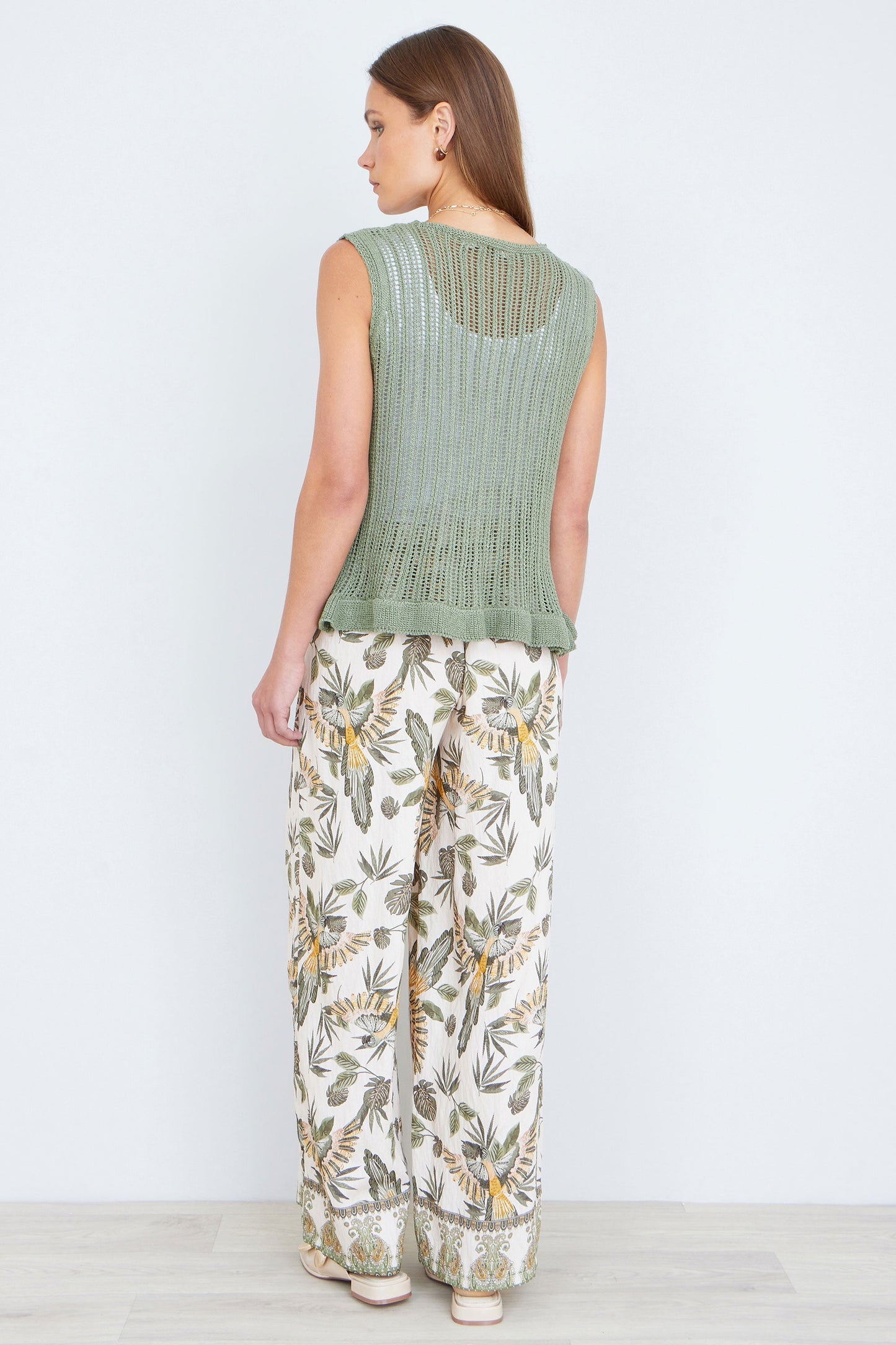 Green Knitted Cotton Tie Waistcoat Top