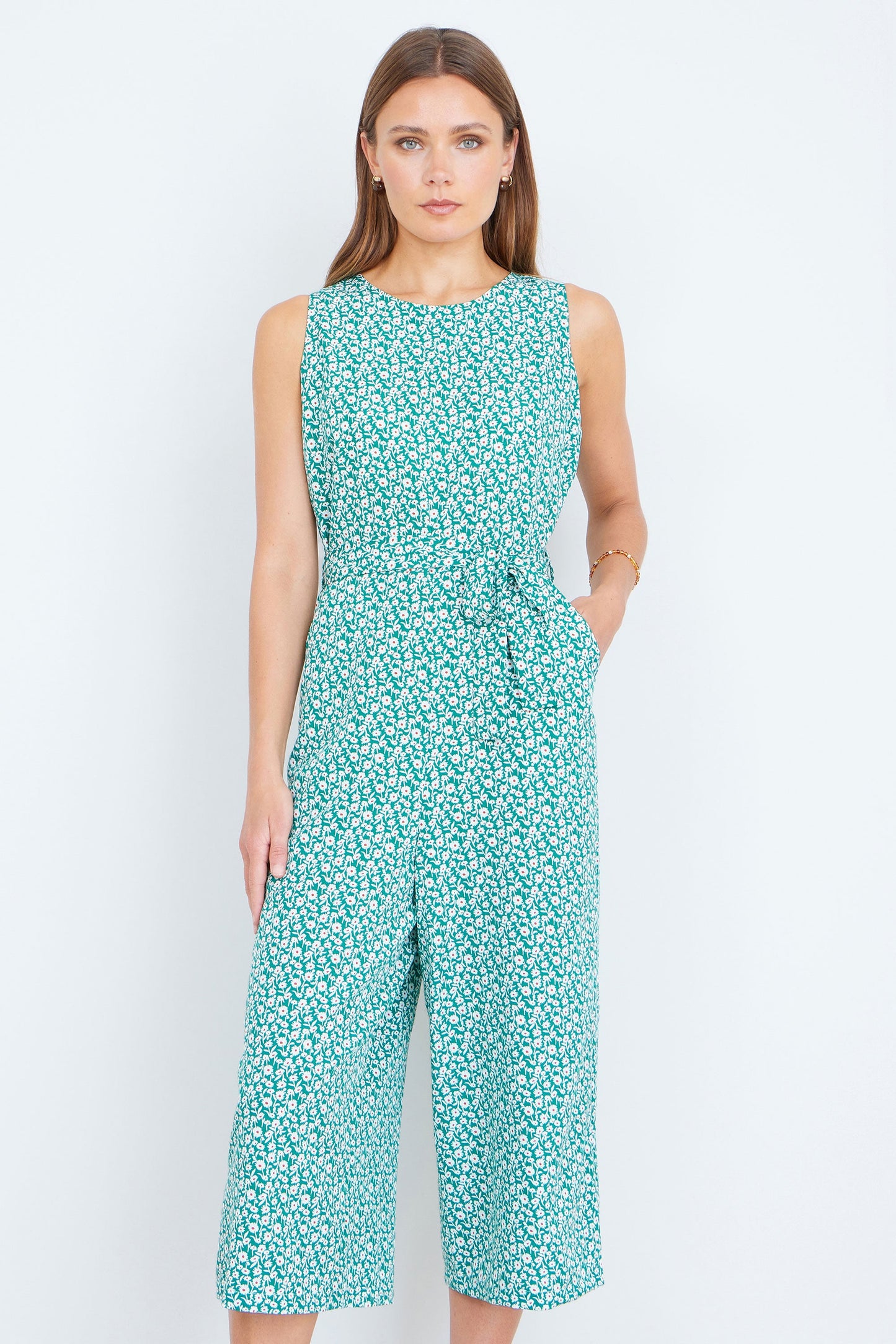 Green Ditsy Culotte Jumpsuit