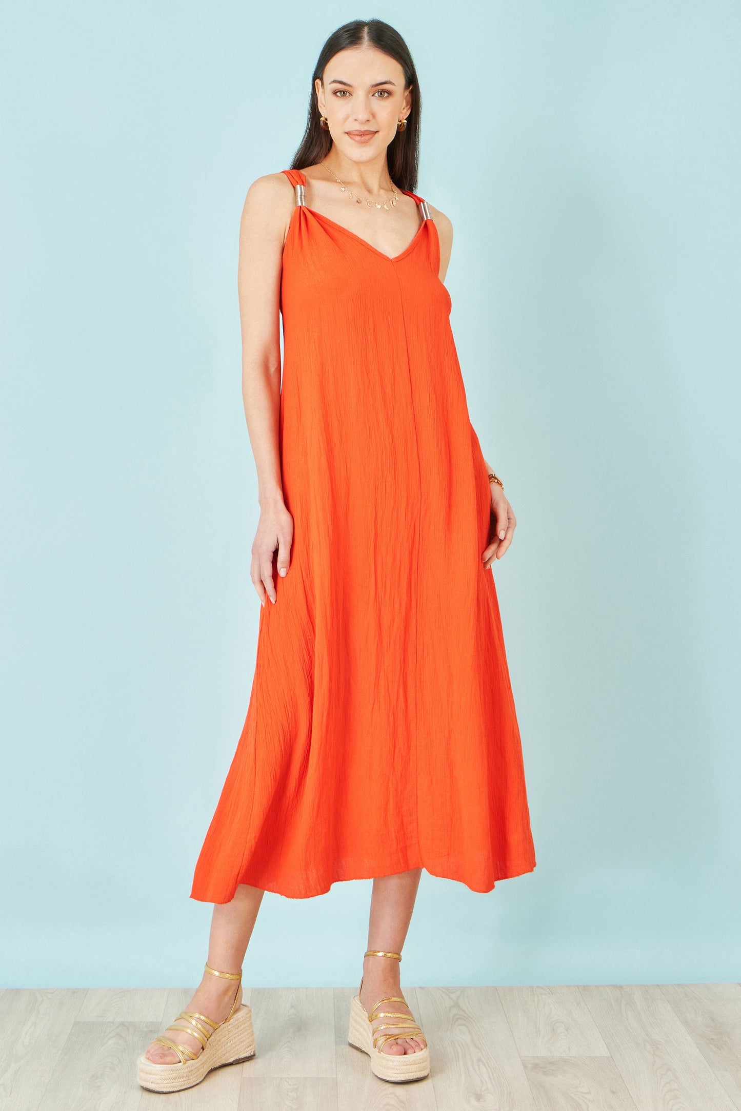Orange Viscose Maxi Beach Dress