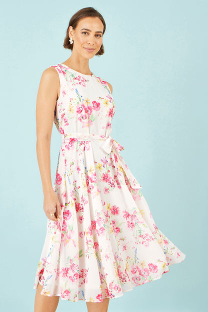 White Delicate Floral Midi Skater Dress