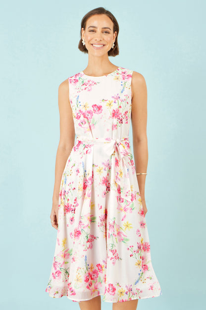 White Delicate Floral Midi Skater Dress