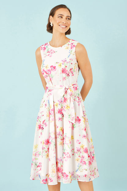 White Delicate Floral Midi Skater Dress
