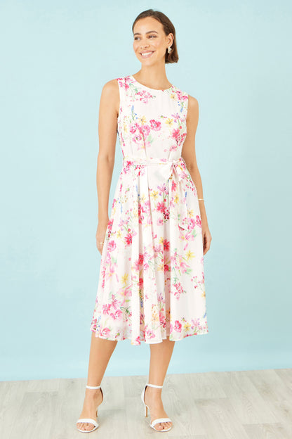 White Delicate Floral Midi Skater Dress