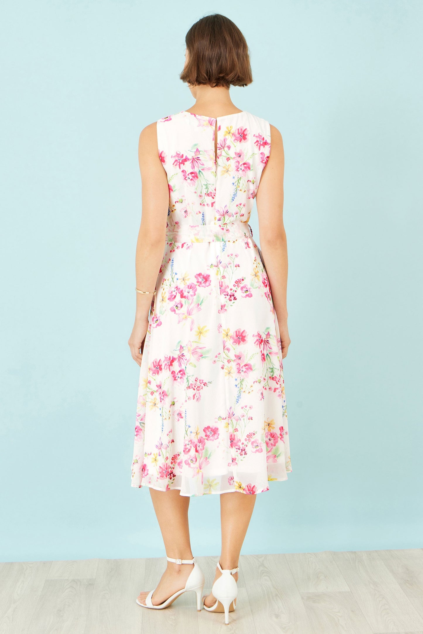 White Delicate Floral Midi Skater Dress