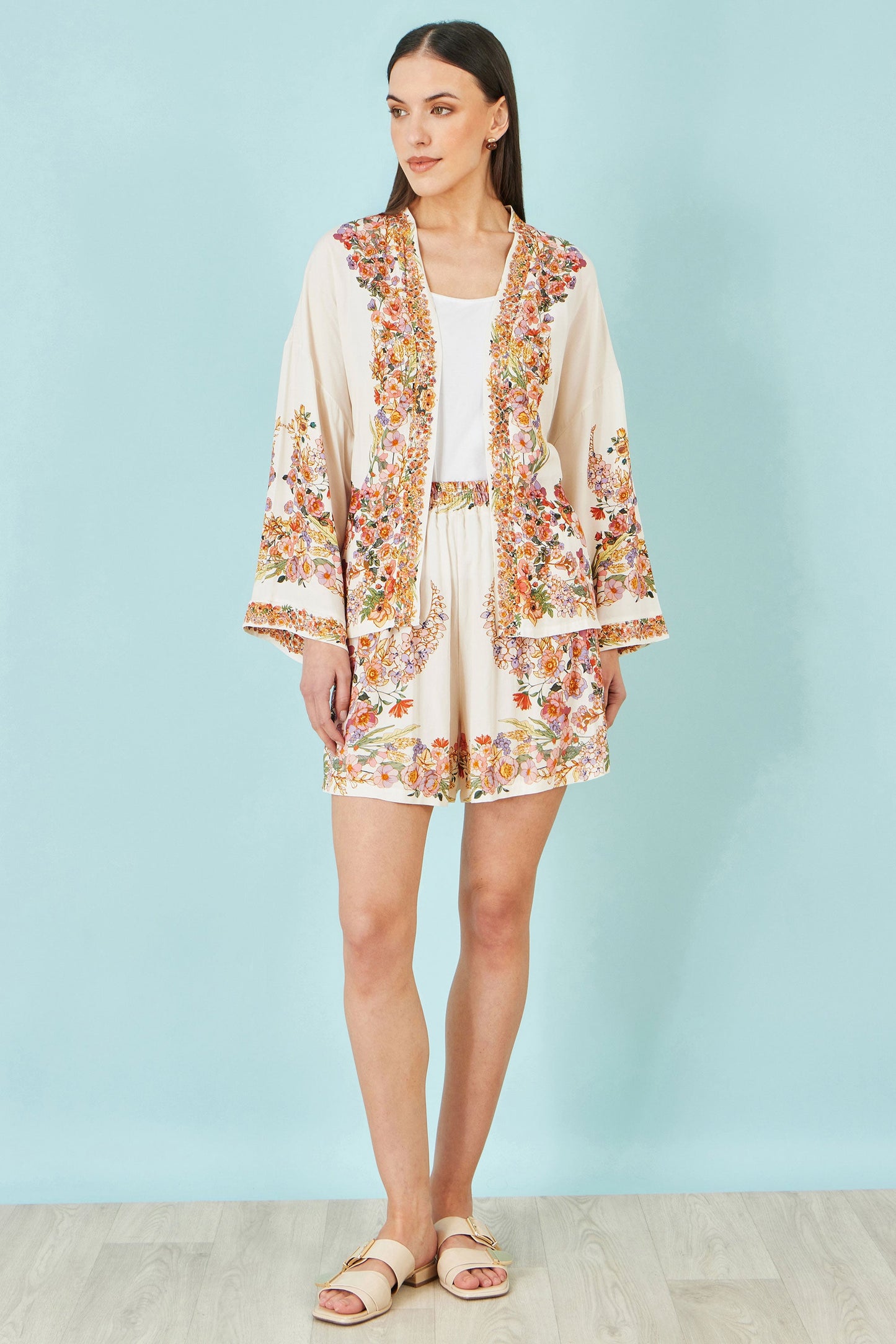 Ivory Viscose Floral Border Shorts