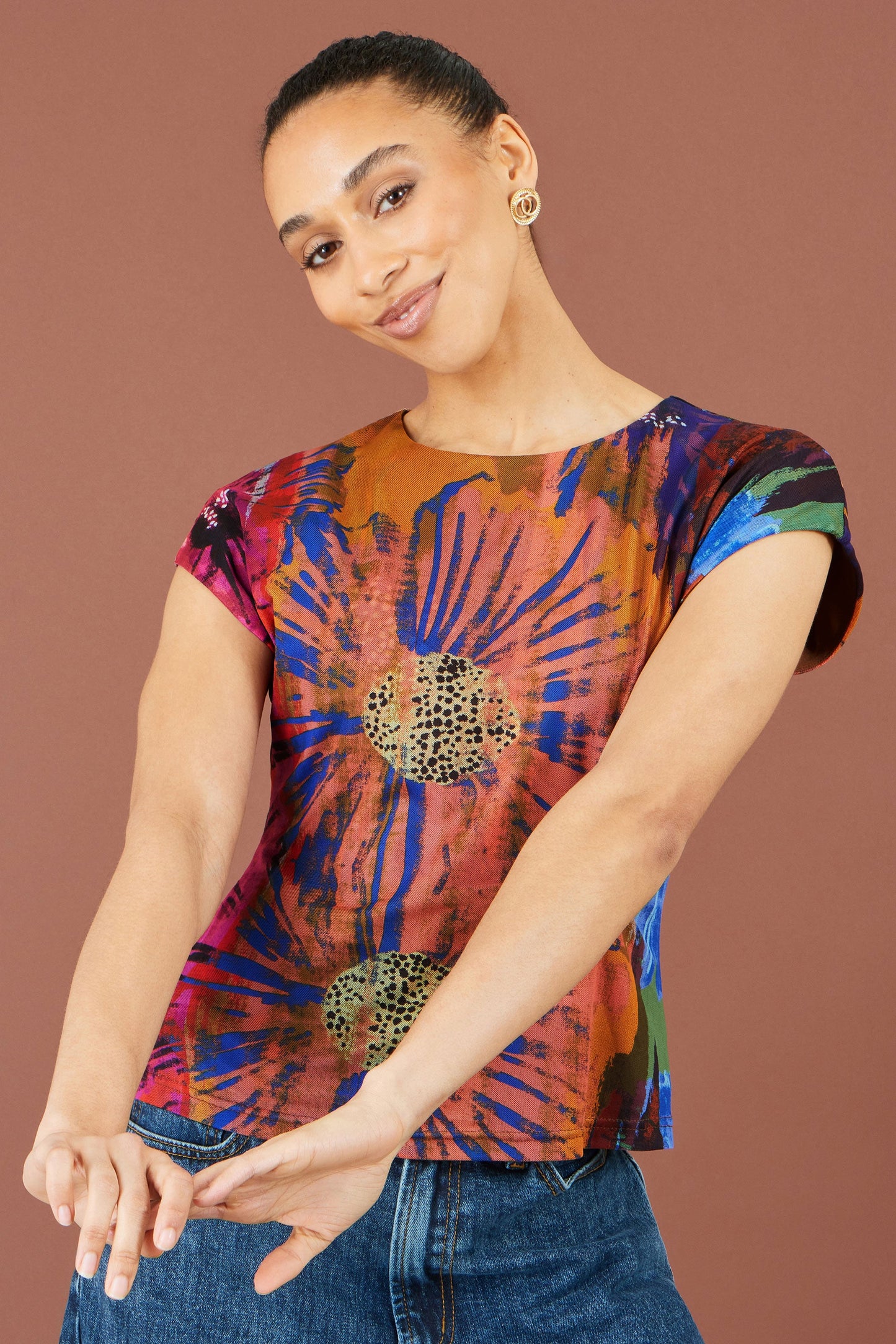 Multicolour Floral Mesh Top