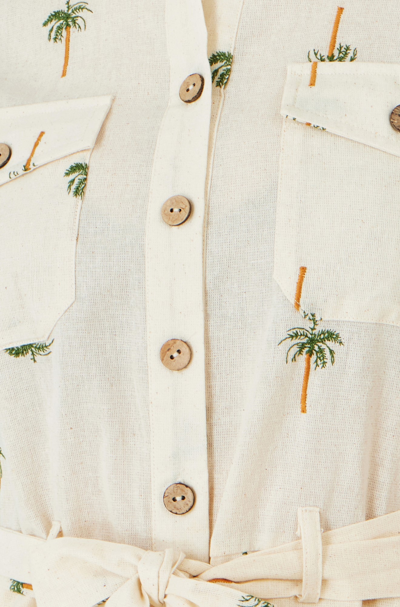 White Embroidered Palm Print Cotton Playsuit