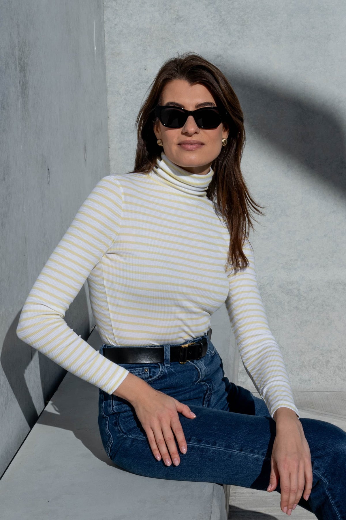 Lavender Hill Clothing Long Sleeve Striped Cotton Roll Neck Top
