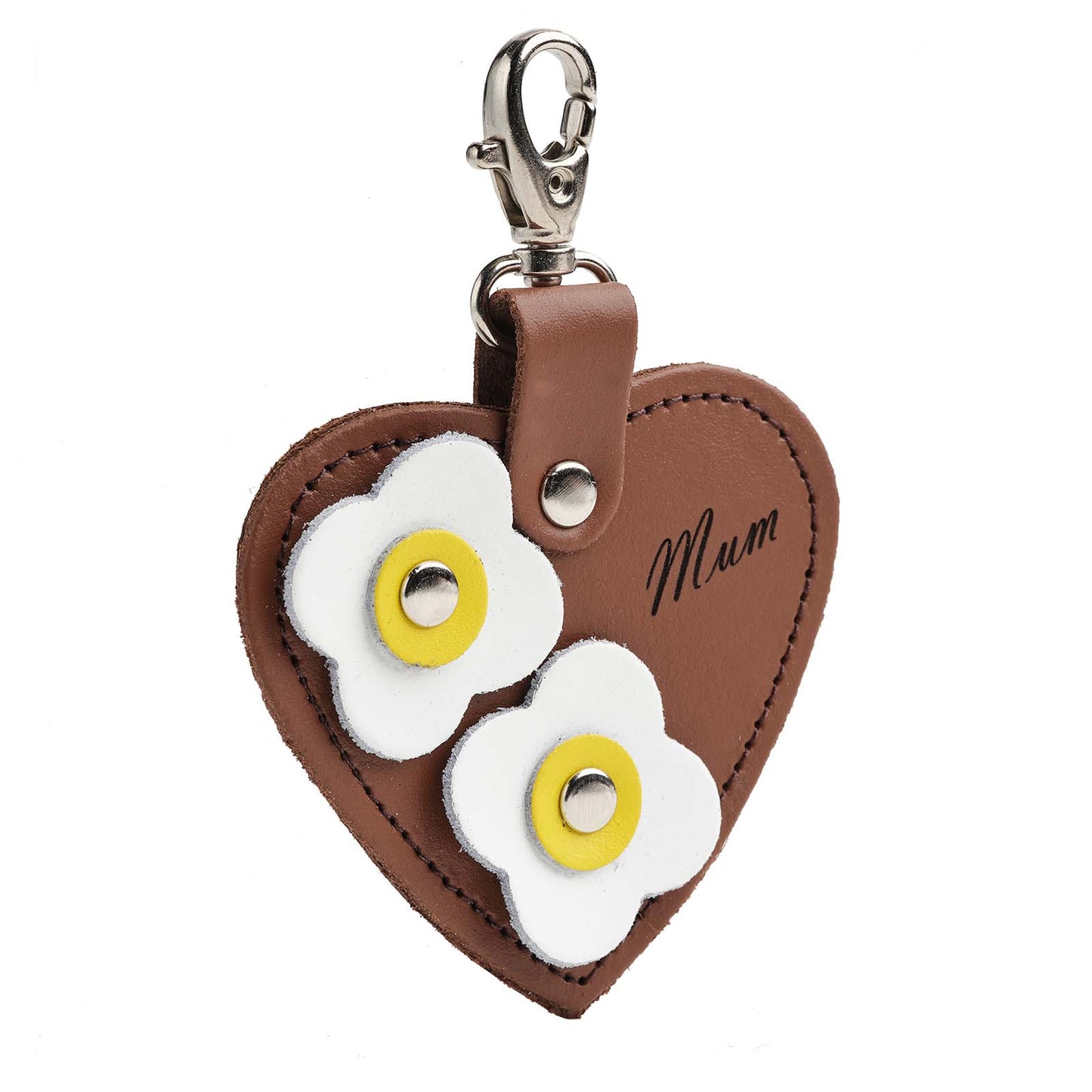 Leather Love Heart Bag Charm ‘Mum’ – Chestnut