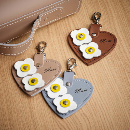 Leather Love Heart Bag Charm ‘Mum’ – Chestnut