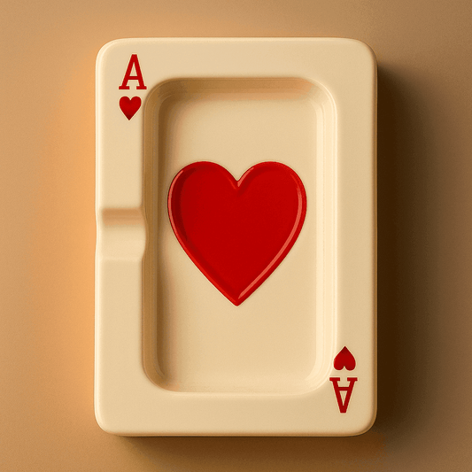 Ace of hearts playing card ashtray on a beige background