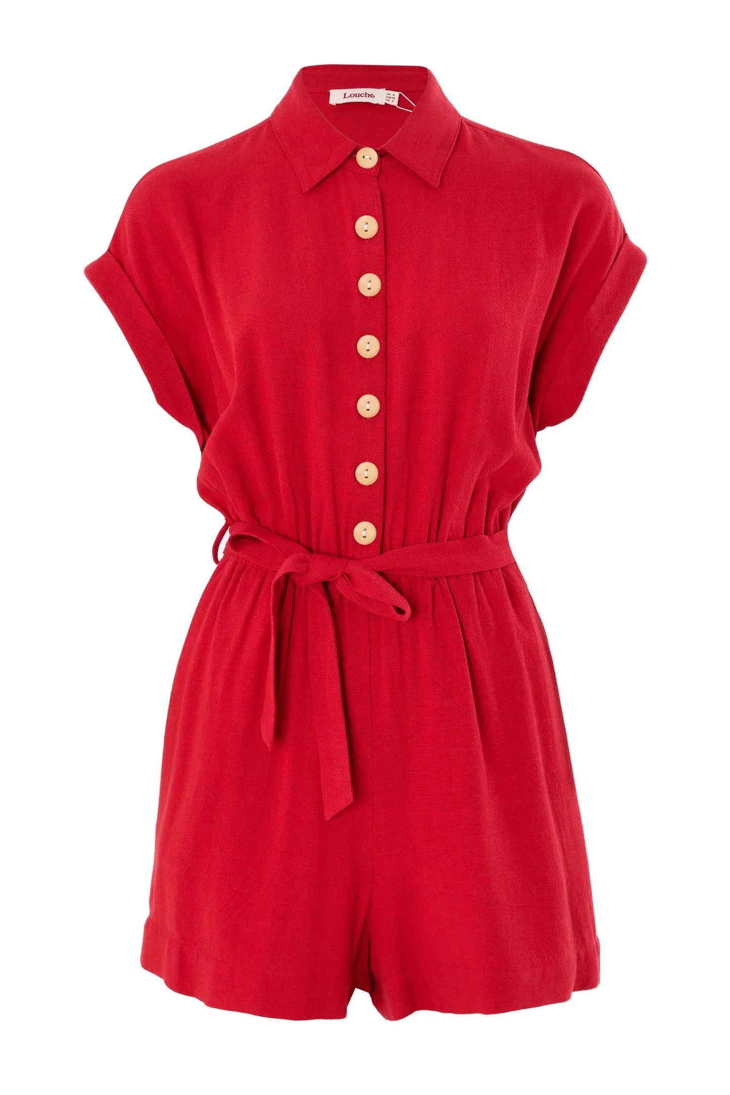 Addie Linen Mix Red Playsuit - Bascora