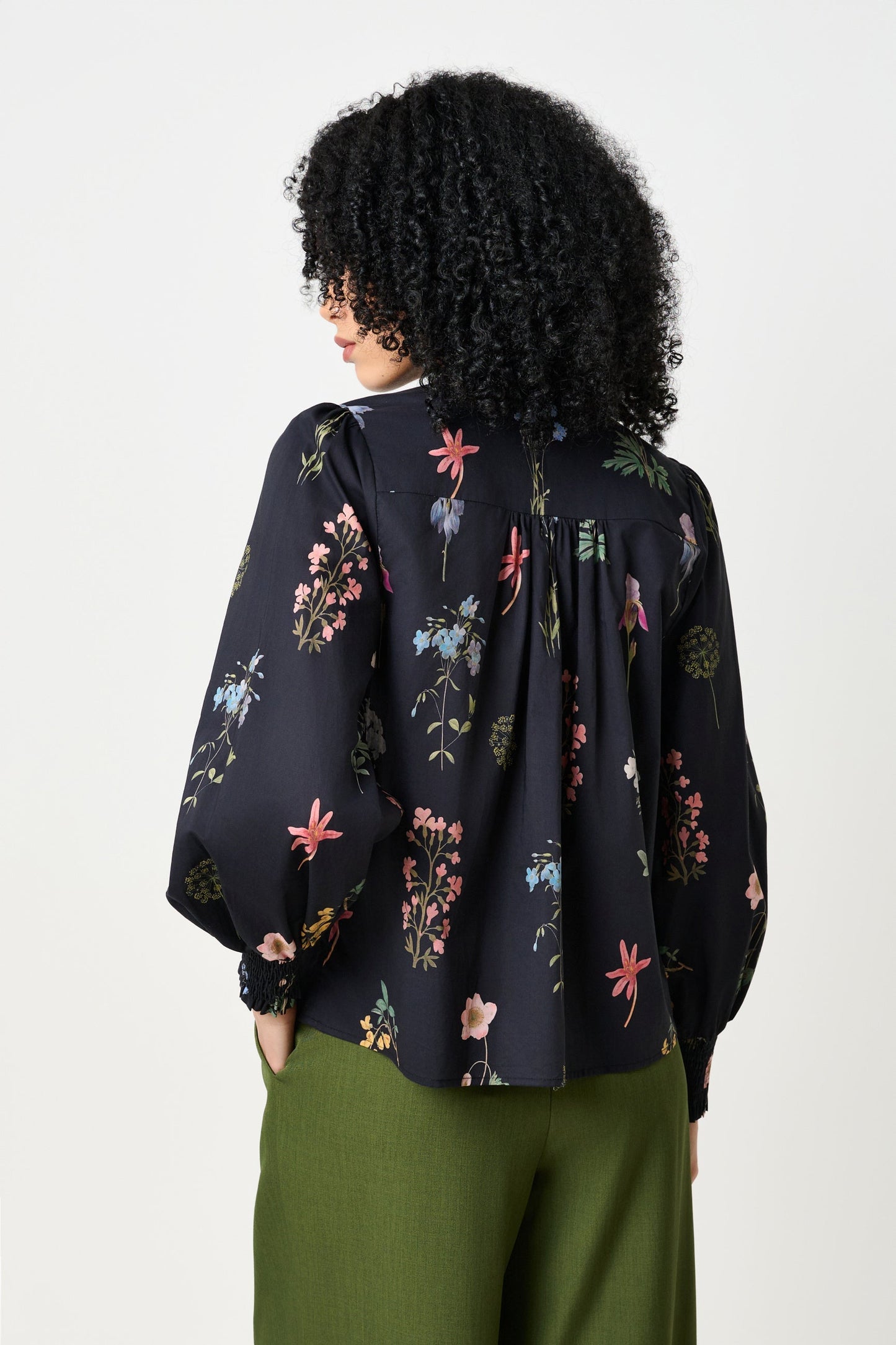 Aditi Flower Press Print Tie Neck Blouse - Multi Colour - Bascora