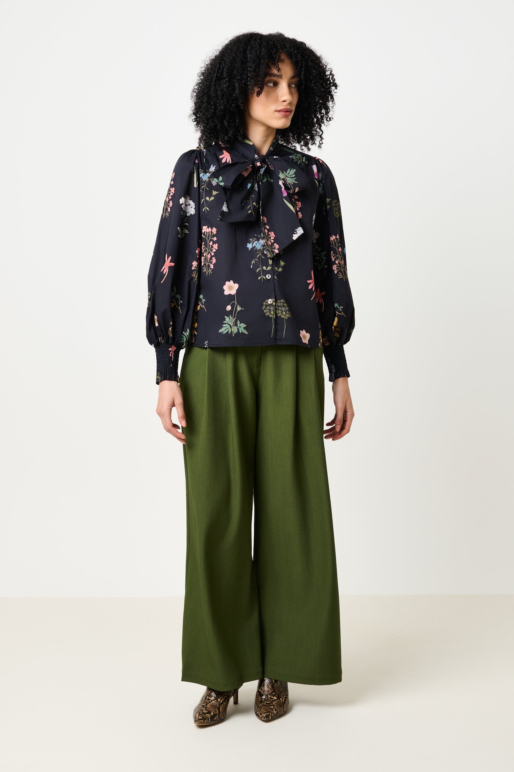 Aditi Flower Press Print Tie Neck Blouse - Multi Colour - Bascora