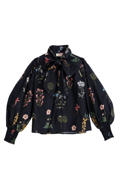 Aditi Flower Press Print Tie Neck Blouse - Multi Colour - Bascora