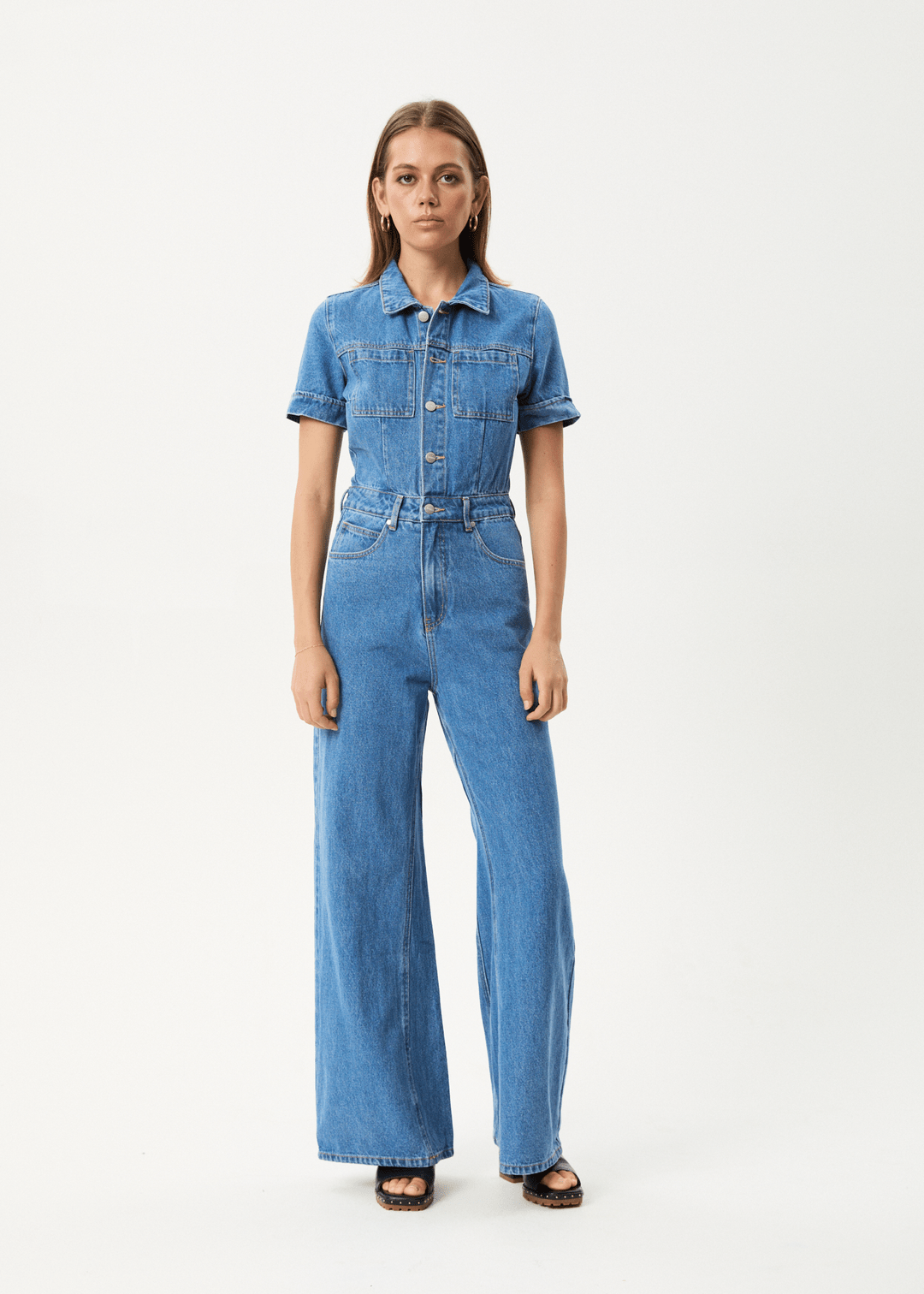 Afends Miami Denim Flared Jumpsuit |