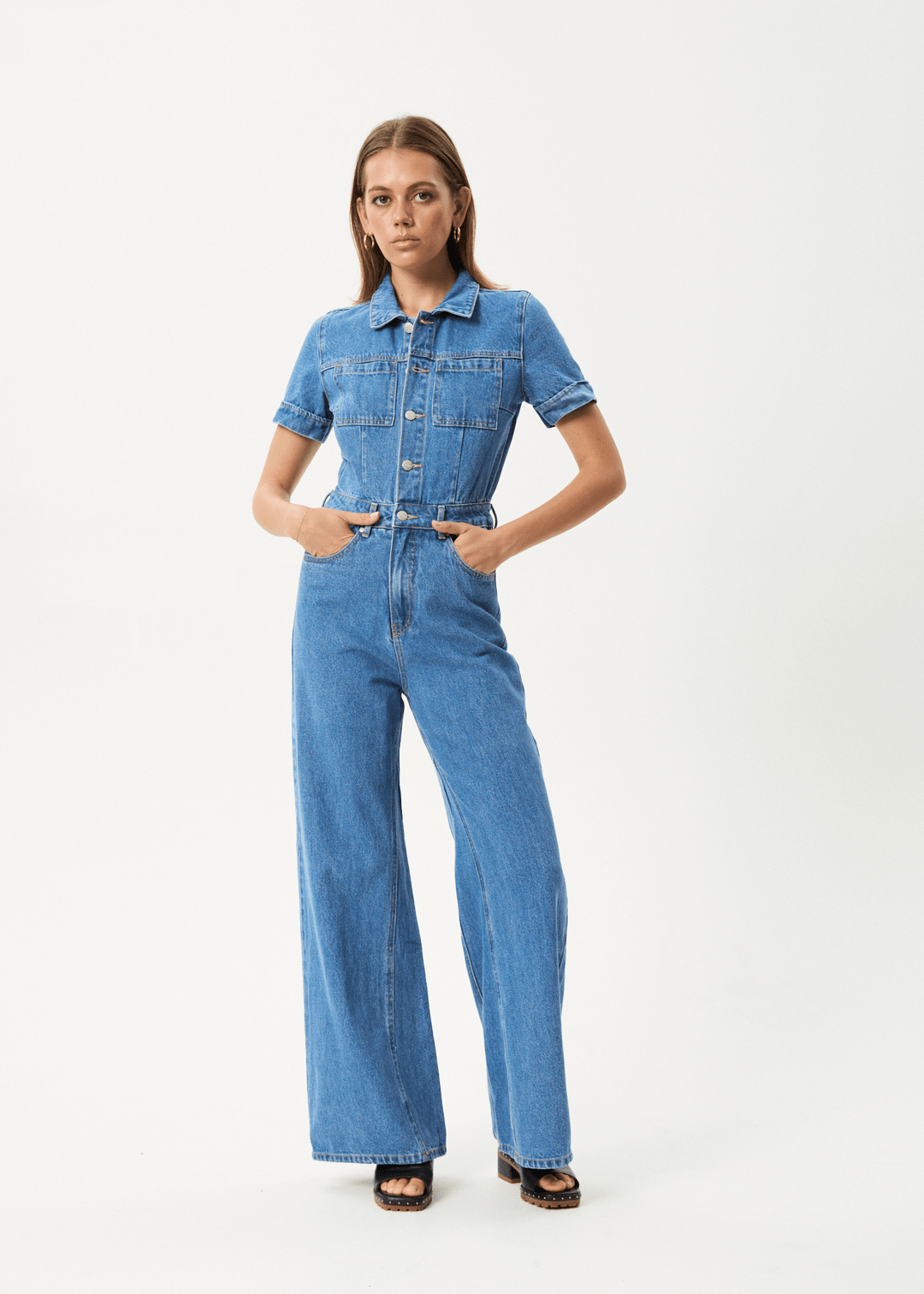 Afends Miami Denim Flared Jumpsuit - Bascora