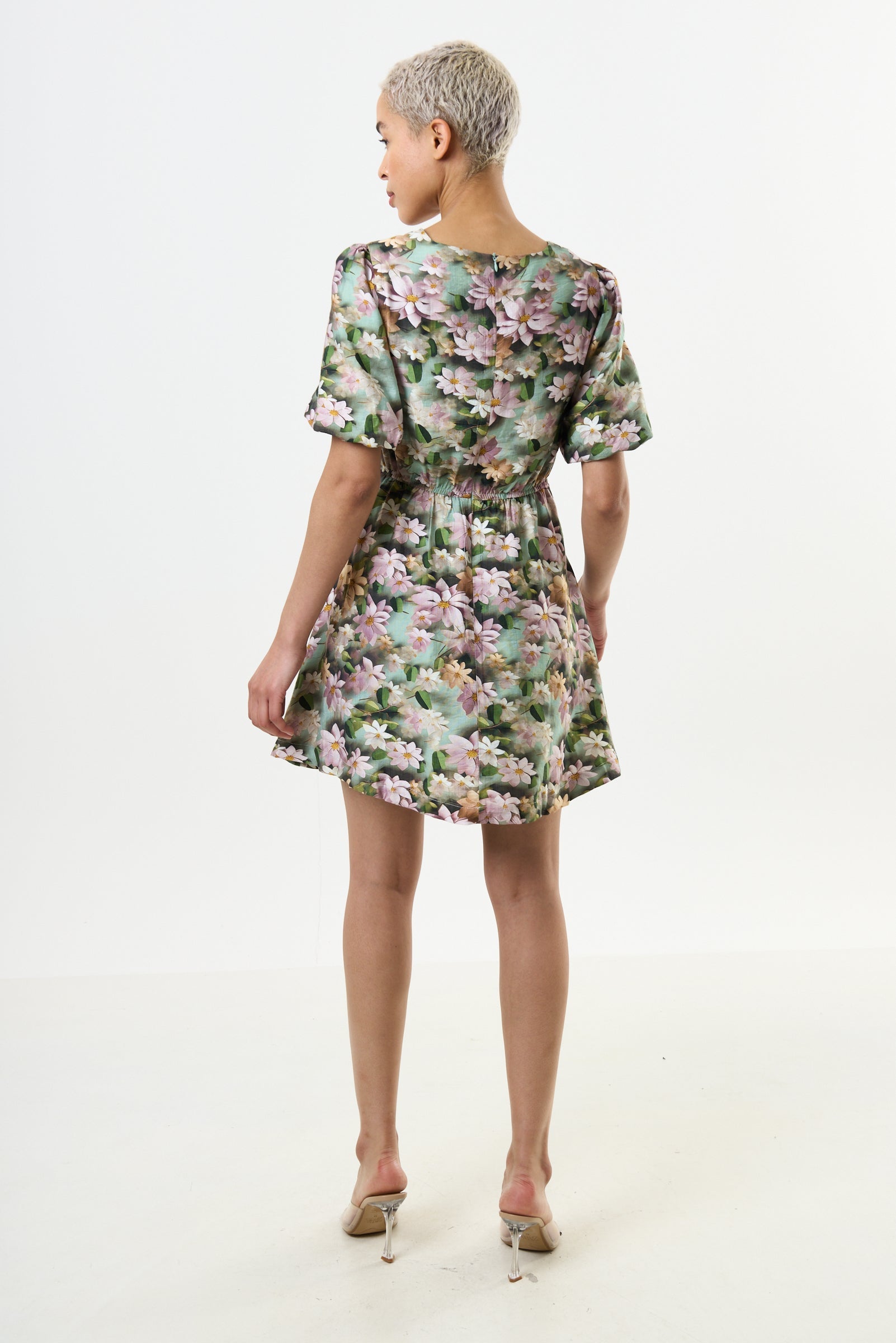 Agata 3D Daisy Print Mini Dress - Green - Bascora