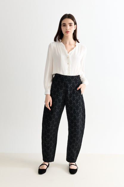 Alegra Moss Crepe Frill V-Neck Blouse - Bascora