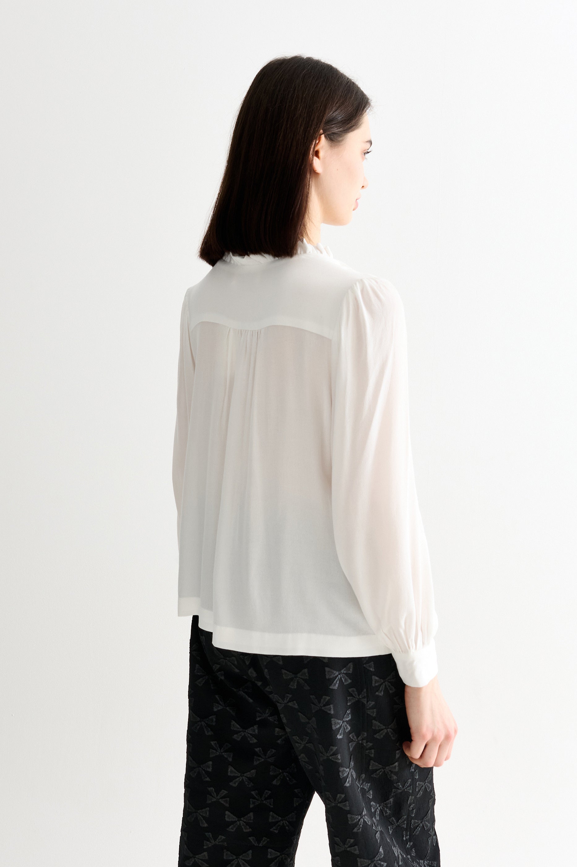 Alegra Moss Crepe Frill V-Neck Blouse - Bascora