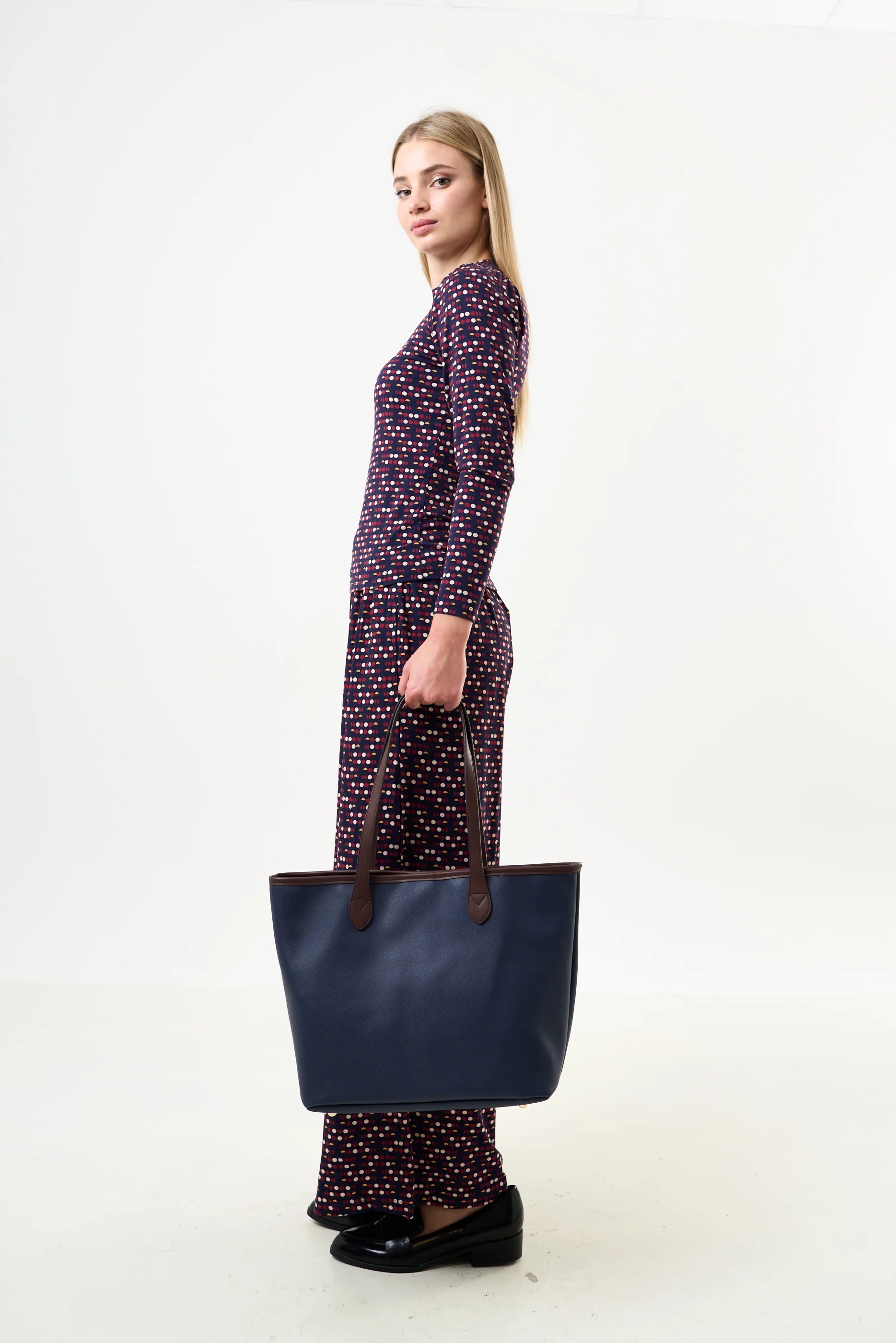 Amelia Contrast Strap Tote Bag – Navy - Bascora