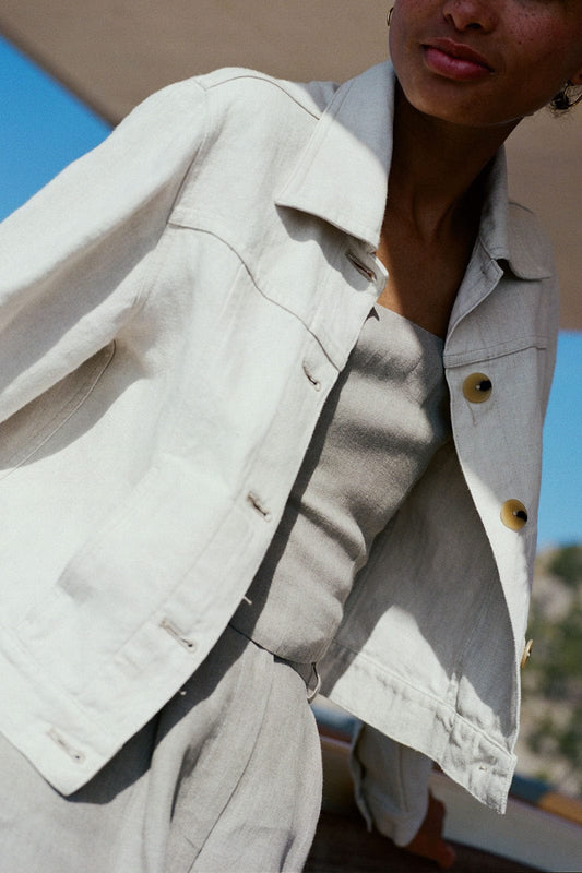 The Elba Cropped Jacket in beige