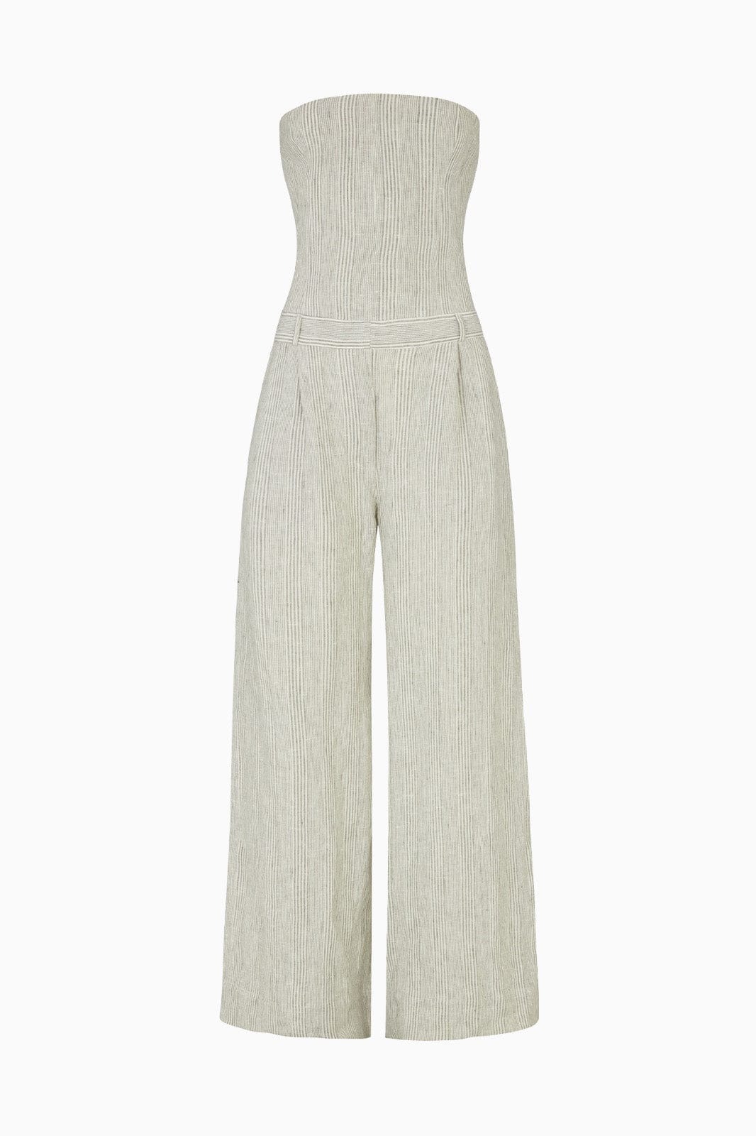 Beige strapless jumpsuit on a white background